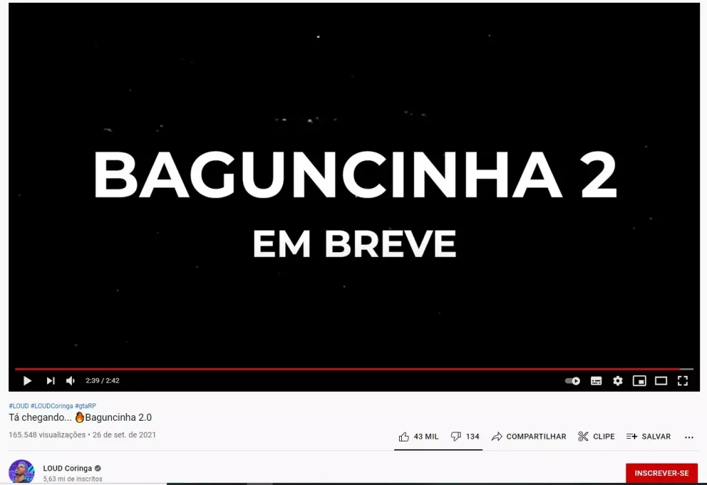 Loud Coringa anuncio o Evento Baguncinha 2.0 em seu canal no Youtube